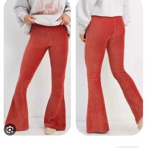 Aerie red velour flare pants
